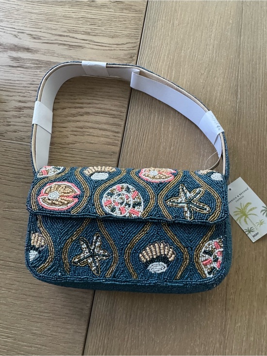 America & Beyond Handbags - Beaded Coastal Motif Shoulder Bag in Teal